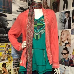 Johnny Was Coral Jacket w Cream Embroidery - Sz L